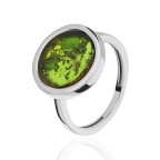 Кольцо 502-1, Серебро 925, Родирование, Янтарь-Изумрудный