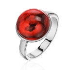 Кольцо 230-1, Серебро 925, Серебрение, Янтарь-Красный