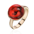 Кольцо 230-1, Серебро 925, Позолота, Янтарь-Красный