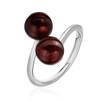 Кольцо 292-2, Серебро 925, Серебрение, Янтарь-Вишневый