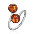 Кольцо 292-2, Серебро 925, Серебрение, Янтарь-Коньячный