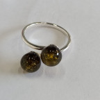 Кольцо 292-2, Серебро 925, Серебрение, Янтарь-Зеленый