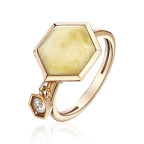 Кольцо 356-2, Серебро 925, Позолота, Янтарь-Матовый; Фианиты