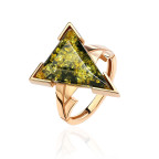 Кольцо 105-1, Серебро 925, Позолота, Янтарь-Зеленый