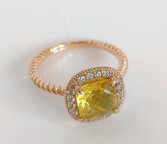 Кольцо 354-1, Серебро 925, Позолота, Янтарь-Лимонный; Фианиты
