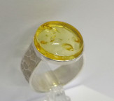 Кольцо 359-2, Серебро 925, Серебрение, Янтарь-Лимонный