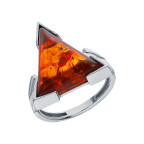 Кольцо 105-1, Серебро 925, Серебрение, Янтарь-Коньячный