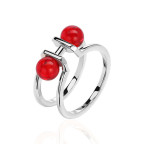 Кольцо 082-1, Серебро 925, Серебрение, Янтарь-Красный