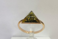 Кольцо 233-1, Серебро 925, Позолота, Янтарь-Зеленый