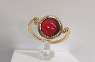 Кольцо 295-1, Серебро 925, Позолота, Янтарь-Красный
