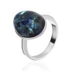 Кольцо 285-1, Серебро 925, Серебрение, Янтарь-Синий