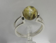 Кольцо 081-2, Серебро 925, Серебрение, Янтарь-Перепелиный