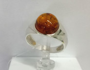 Кольцо 203-1, Серебро 925, Серебрение, Янтарь-Коньячный