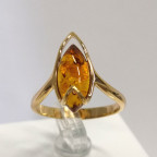 Кольцо 009-1, Серебро 925, Позолота, Янтарь-Коньячный
