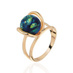 Кольцо 488-1, Серебро 925, Позолота, Янтарь-Синий