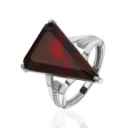 Кольцо 104-1, Серебро 925, Серебрение, Янтарь-Вишневый; Фианиты