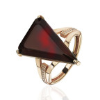 Кольцо 104-1, Серебро 925, Позолота, Янтарь-Вишневый; Фианиты