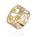 Кольцо 011-1, Серебро 925, Позолота, Янтарь-Лимонный