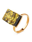 Кольцо 242-1, Серебро 925, Позолота, Янтарь-Зеленый