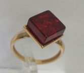 Кольцо 242-1, Серебро 925, Позолота, Янтарь-Красный