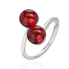 Кольцо 292-2, Серебро 925, Серебрение, Янтарь-Красный