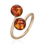 Кольцо 292-2, Серебро 925, Позолота, Янтарь-Коньячный