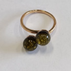 Кольцо 292-2, Серебро 925, Позолота, Янтарь-Зеленый