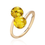 Кольцо 292-2, Серебро 925, Позолота, Янтарь-Лимонный
