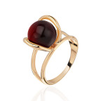Кольцо 488-1, Серебро 925, Позолота, Янтарь-Вишневый