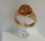 Кольцо 203-1, Серебро 925, Позолота, Янтарь-Коньячный