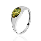 Кольцо 510-1, Серебро 925, Родирование, Янтарь-Зеленый