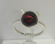 Кольцо 053-1, Серебро 925, Серебрение, Янтарь-Вишневый