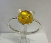 Кольцо 053-1, Серебро 925, Серебрение, Янтарь-Лимонный