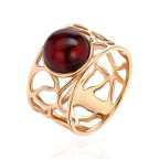 Кольцо 011-3, Серебро 925, Позолота, Янтарь-Вишневый