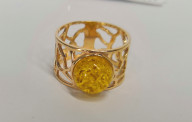 Кольцо 011-3, Серебро 925, Позолота, Янтарь-Лимонный