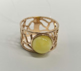 Кольцо 011-3, Серебро 925, Позолота, Янтарь-Матовый