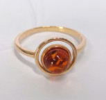 Кольцо 484-1, Серебро 925, Позолота, Янтарь-Коньячный