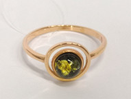 Кольцо 484-1, Серебро 925, Позолота, Янтарь-Зеленый