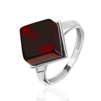 Кольцо 242-1, Серебро 925, Родирование, Янтарь-Вишневый