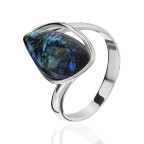 Кольцо 018-1, Серебро 925, Родирование, Янтарь-Синий