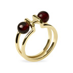 Кольцо 082-1, Серебро 925, Позолота, Янтарь-Вишневый