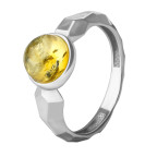 Кольцо 200-1, Серебро 925, Родирование, Янтарь-Лимонный