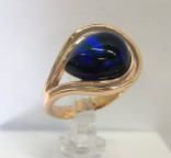 Кольцо 042-1, Серебро 925, Позолота, Янтарь-Синий