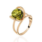 Кольцо 488-1, Серебро 925, Позолота, Янтарь-Зеленый