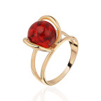 Кольцо 488-1, Серебро 925, Позолота, Янтарь-Красный