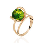 Кольцо 488-1, Серебро 925, Позолота, Янтарь-Изумрудный