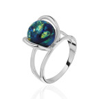 Кольцо 488-1, Серебро 925, Серебрение, Янтарь-Синий