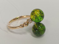 Кольцо 361-1, Серебро 925, Позолота, Янтарь-Изумрудный; Фианиты