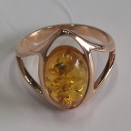 Кольцо 044-1, Серебро 925, Позолота, Янтарь-Медовый