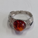 Кольцо 207-1, Серебро 925, Серебрение, Янтарь-Коньячный